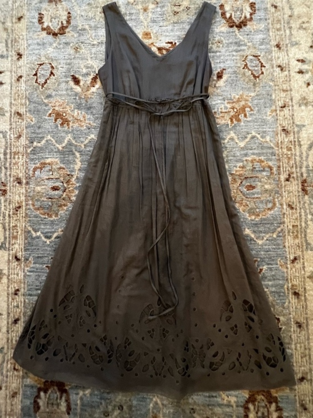 Madison Studio Summer Sundress Coffee/Rich Taupe/ tie waist & floral cutout SZ 4